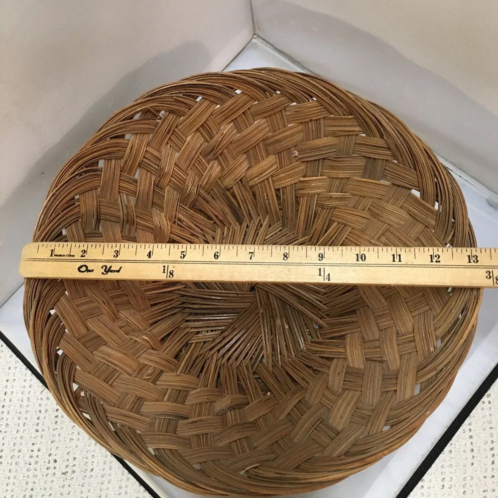 Woven Wicker Basket Home Decor 13 in Brown Round Handcrafted Bowl Cottagecore